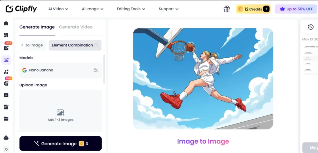 Clipfly AI Image Text Editor tool front interface with editing options for image